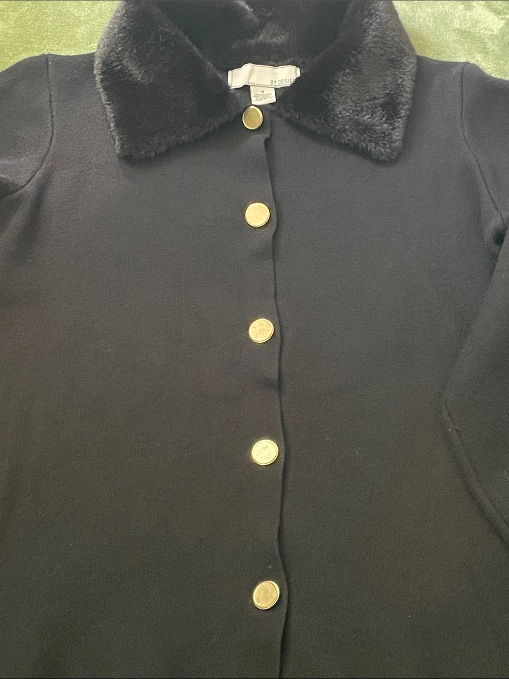 BY DESIGN Black Faux Fur Collar Button Cardigan Size S - Picture 6 of 8